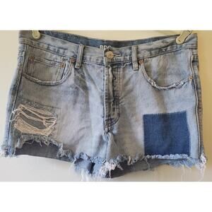 BDG Tomgirl Jean Shorts Size 30 X 2 Inch Destroyed Patched Button Fly Festival